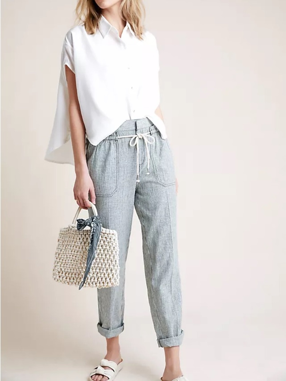 Anthropologie Linen Seashore Striped Pants Size S